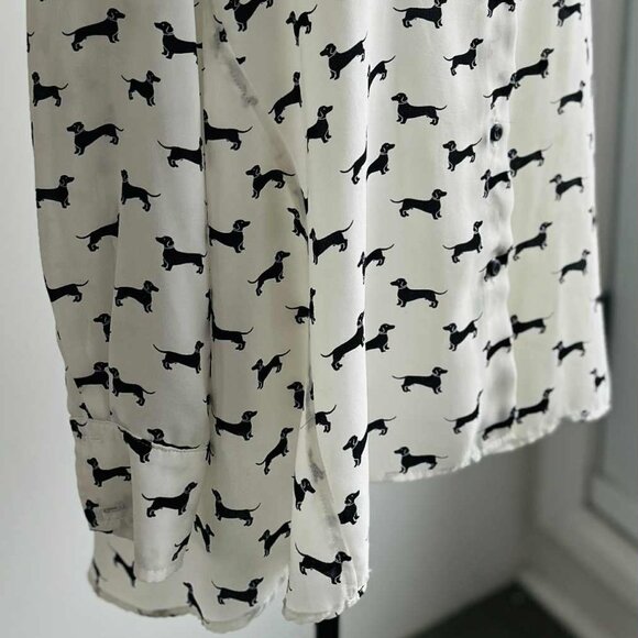 Cartise Ivory & Black Dachshund-Print Lightweight Button Front Blouse – US 4 - Picture 4 of 13